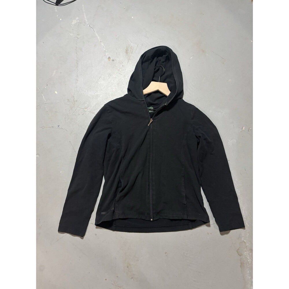 Lauren Active Ralph Lauren Black Stretch Hooded Full Zip Up Women Sweater Size M